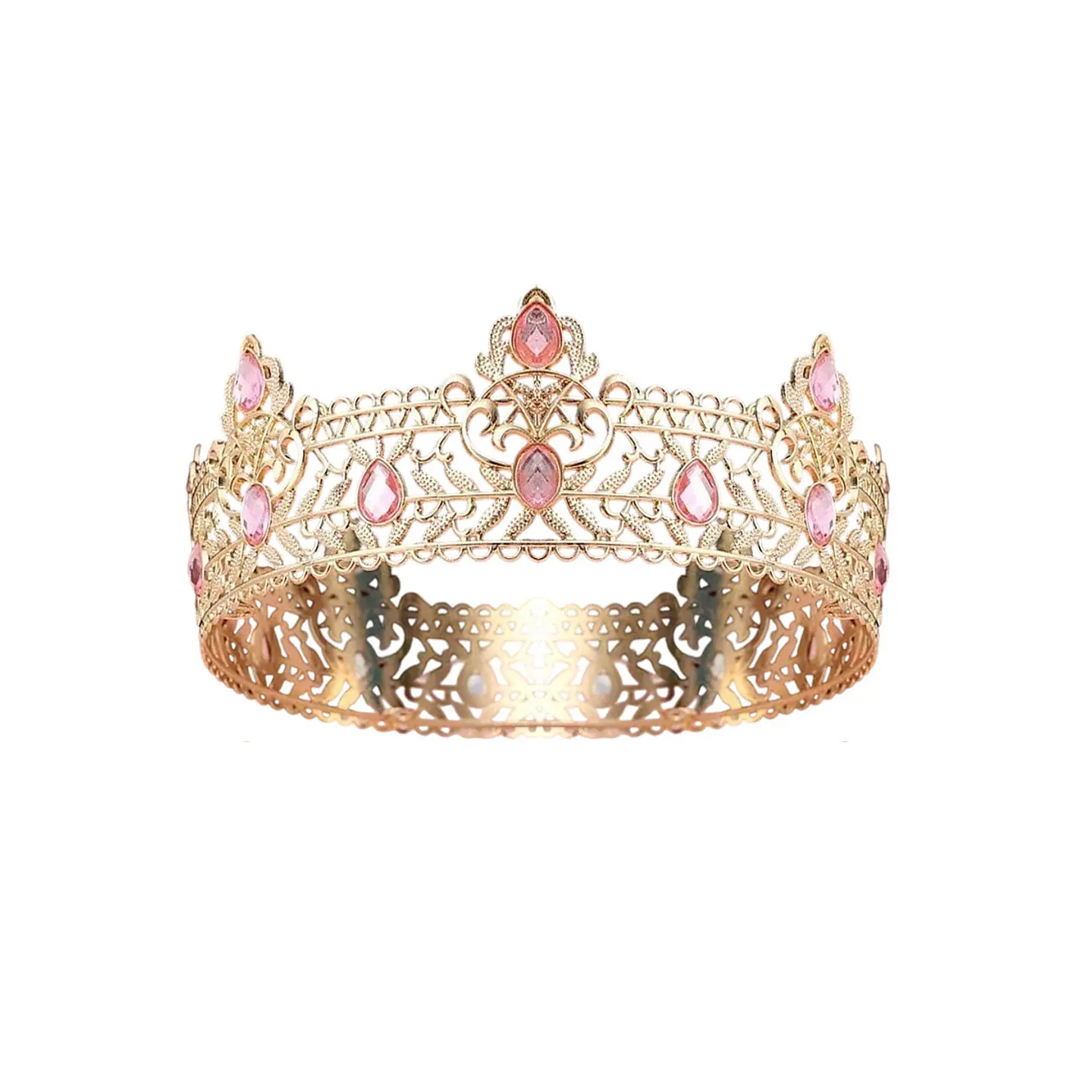 Corona de reina de metal calado con cristales rosas 5*15cm 1