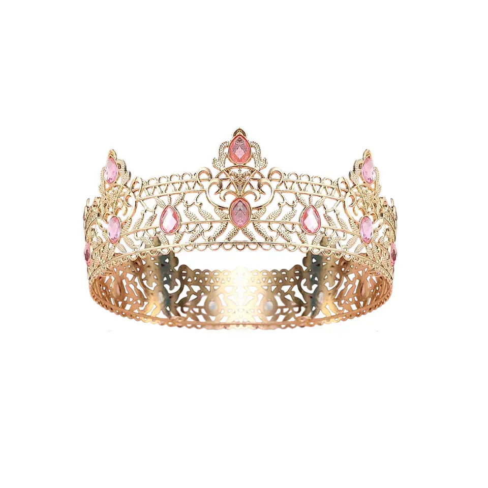 Corona de reina de metal calado con cristales rosas 5*15cm 1