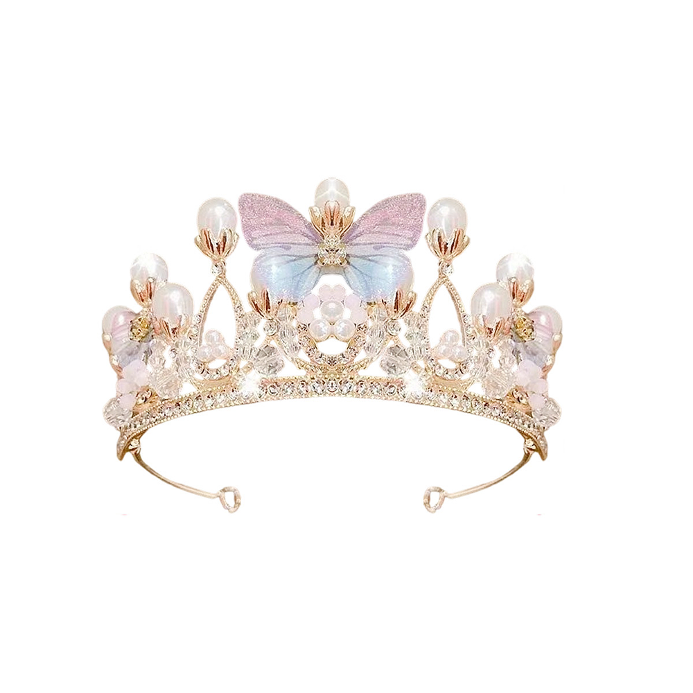 Corona tiara de perlas con mariposa color pastel 5*14cm