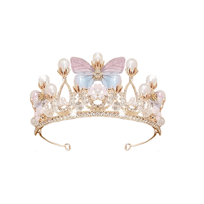 Corona tiara de perlas con mariposa color pastel 5*14cm