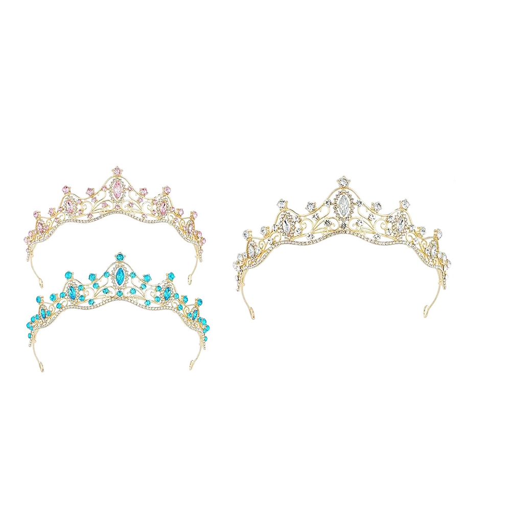 Corona tiara de cristales dorada con piedras Colores Aleatorio 4*14.5cm