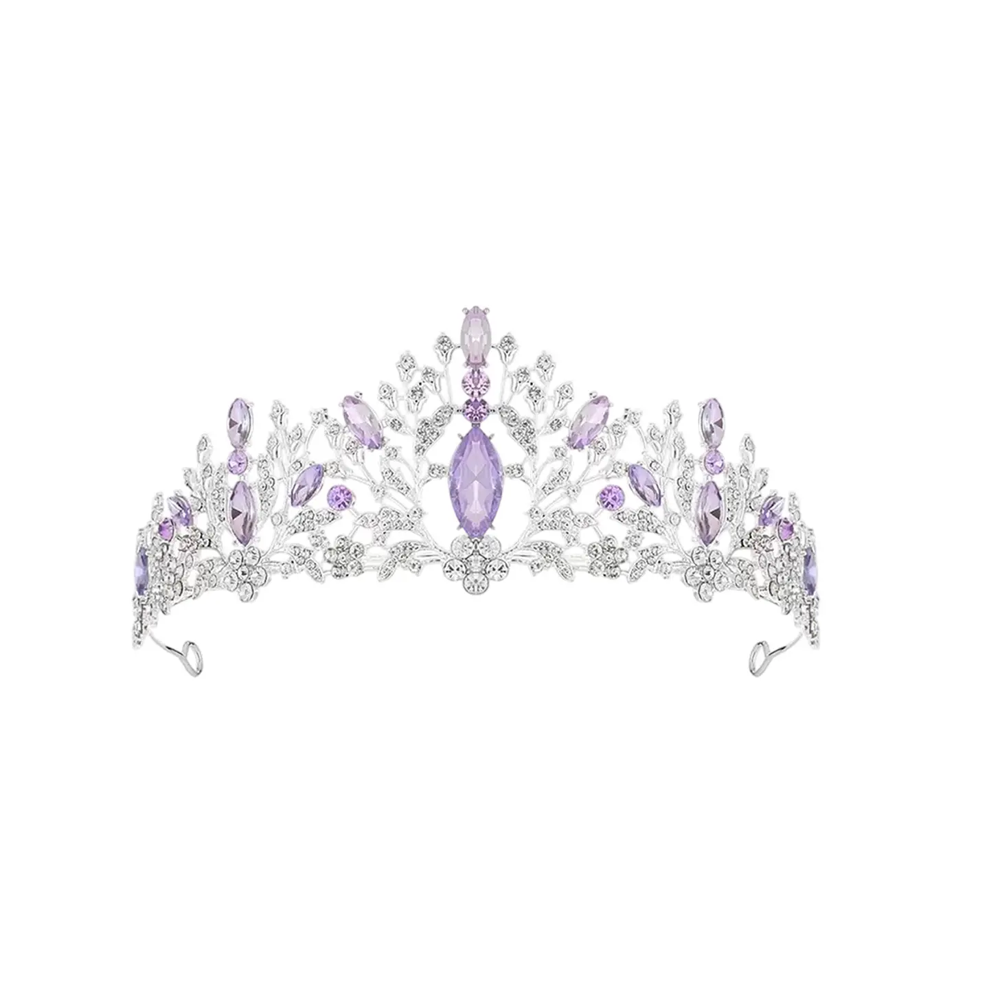 Corona tiara de cristales plateada con diseño floral elegante 6.3*15.5cm 1