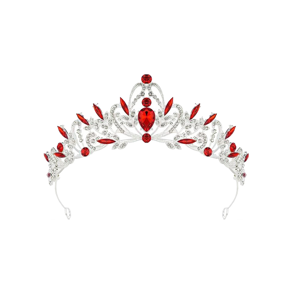 Corona tiara de cristales plateada con piedras rojas 5*15.5cm