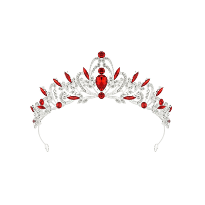 Corona tiara de cristales plateada con piedras rojas 5*15.5cm