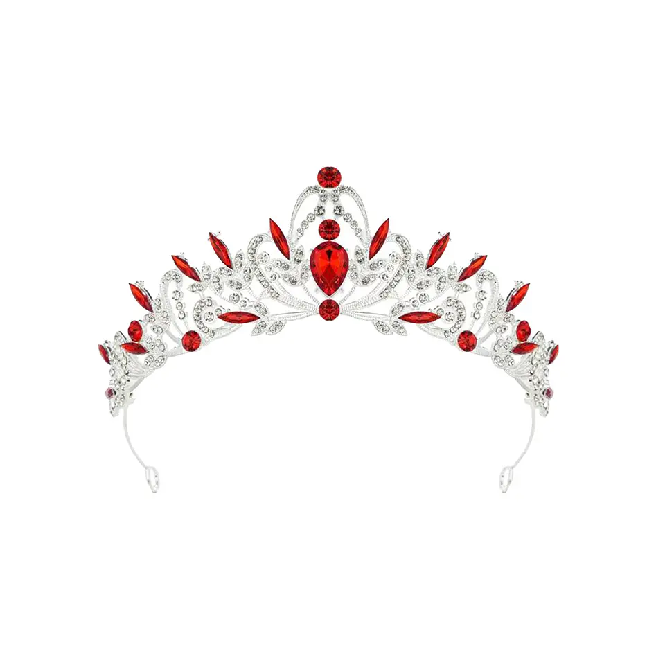 Corona tiara de cristales plateada con piedras rojas 5*15.5cm 1