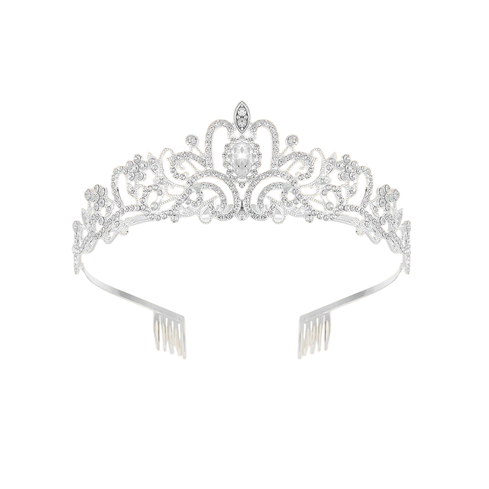 Corona tiara de reina plateada con cristales 5*14.5cm