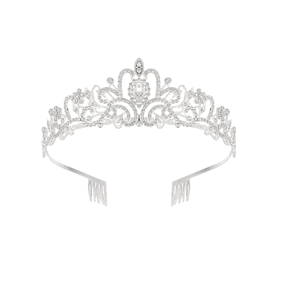 Corona tiara de reina plateada con cristales 5*14.5cm
