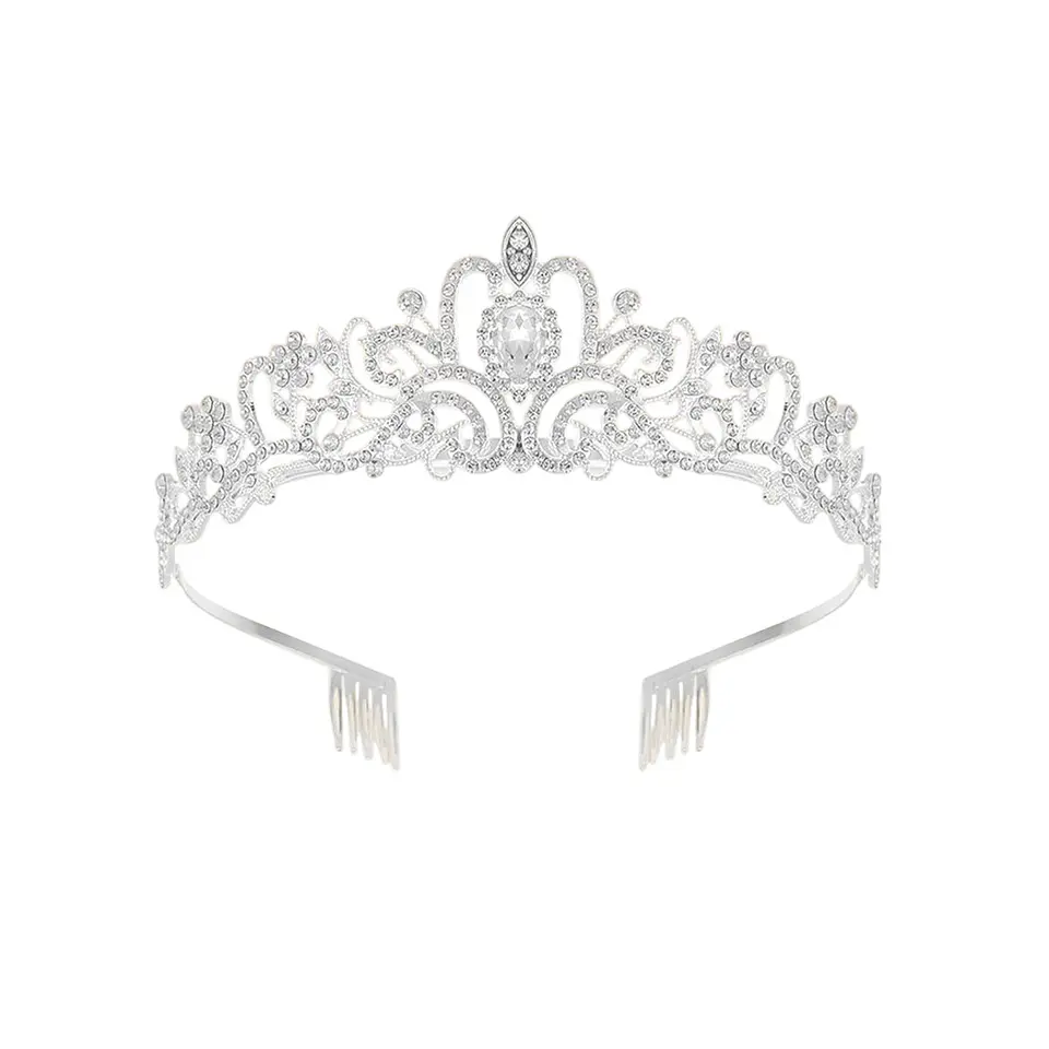 Corona tiara de reina plateada con cristales 5*14.5cm 1