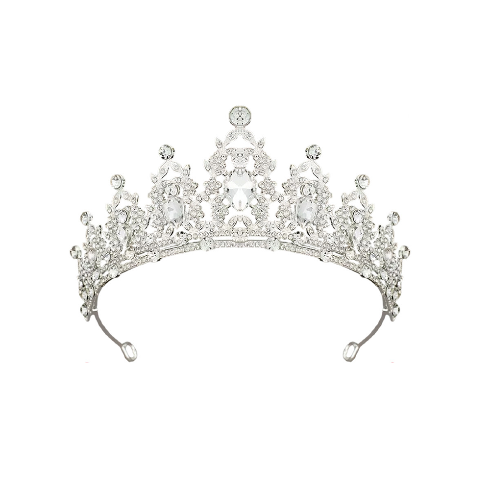 Tiara de cristales plateada con piedras transparentes clásica 5.4*14.6cm