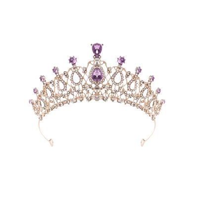 Tiara de cristales dorado con piedras violeta 5*15cm