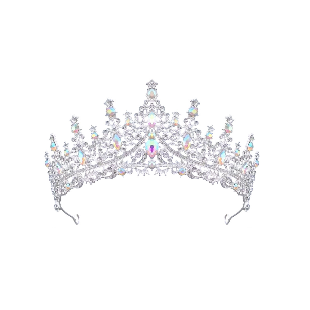 Tiara de cristales plateada con diseño elegante 6.5*16cm