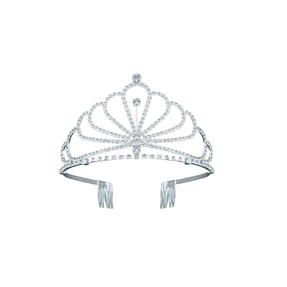 Tiara de cristales plateada con peine 7.5*12.5cm