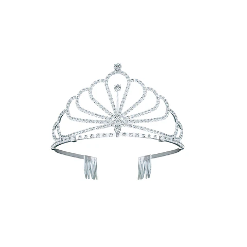Tiara de cristales plateada con peine 7.5*12.5cm