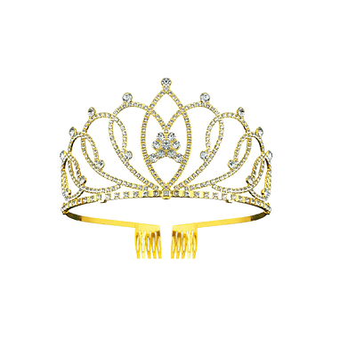 Tiara de cristales dorada con peine 6*12.5cm