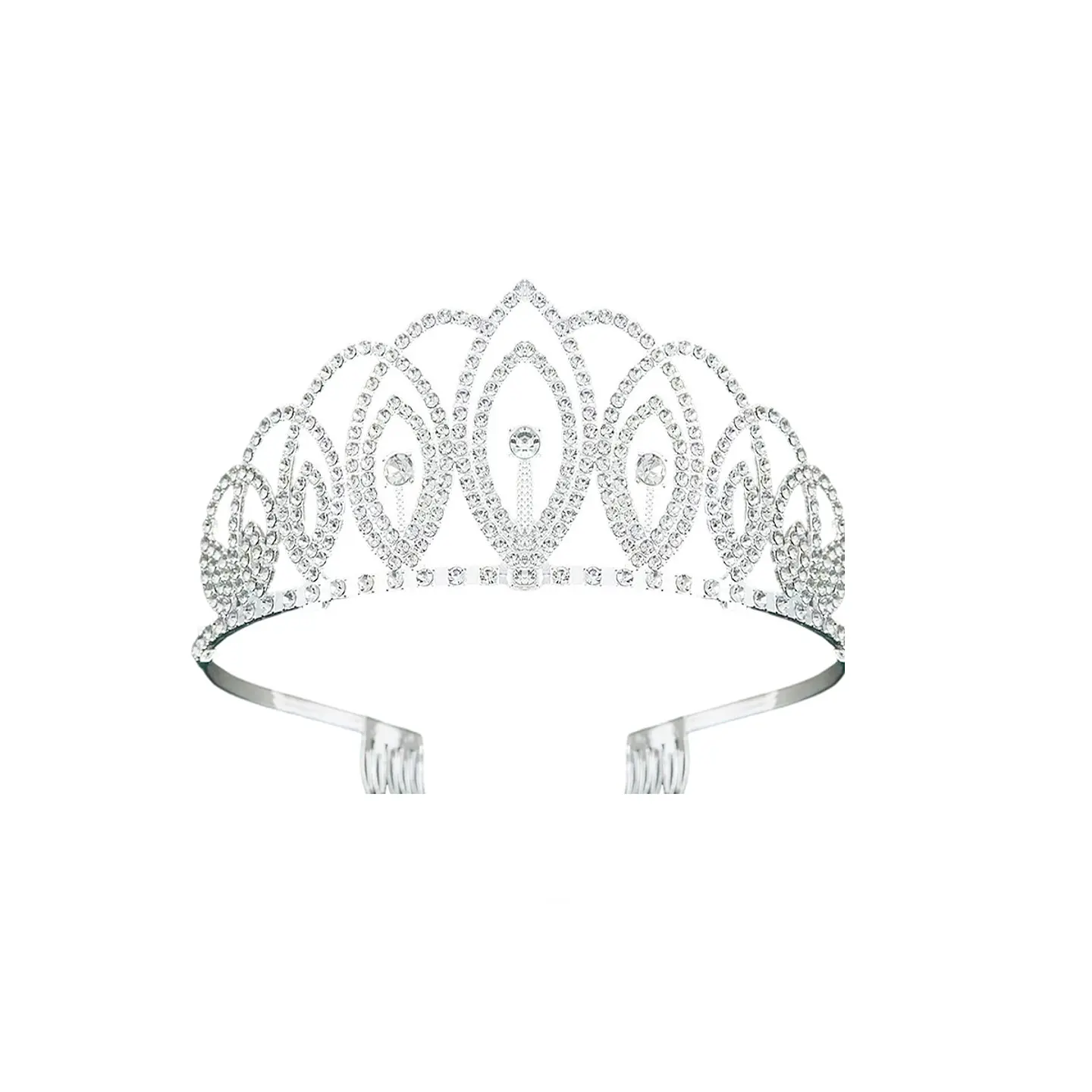 Tiara de cristales plateada con peine 7*13cm 1