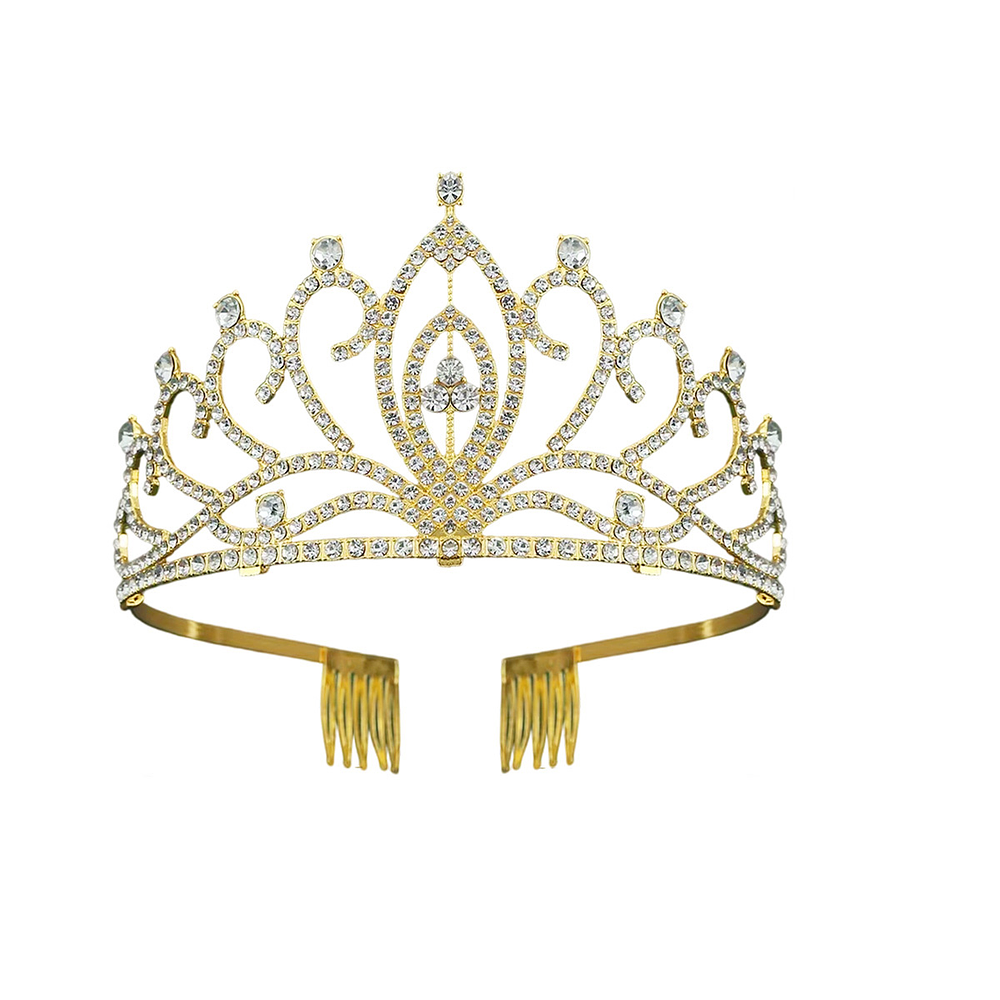 Tiara de cristales dorado con peine 6.5*12.5cm