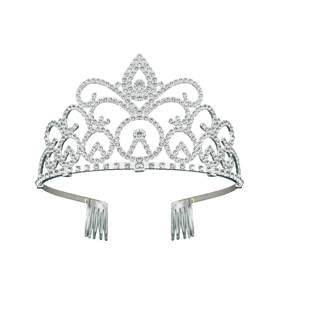 Tiara de cristales plateada con peine 7*12cm