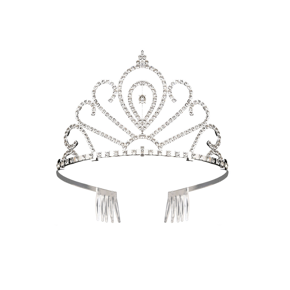Tiara de cristales plateada con peine 7.5*12cm