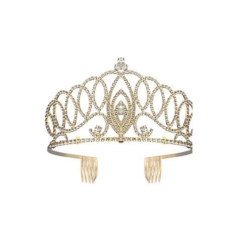Tiara de cristales dorada con peine 7.5*12cm