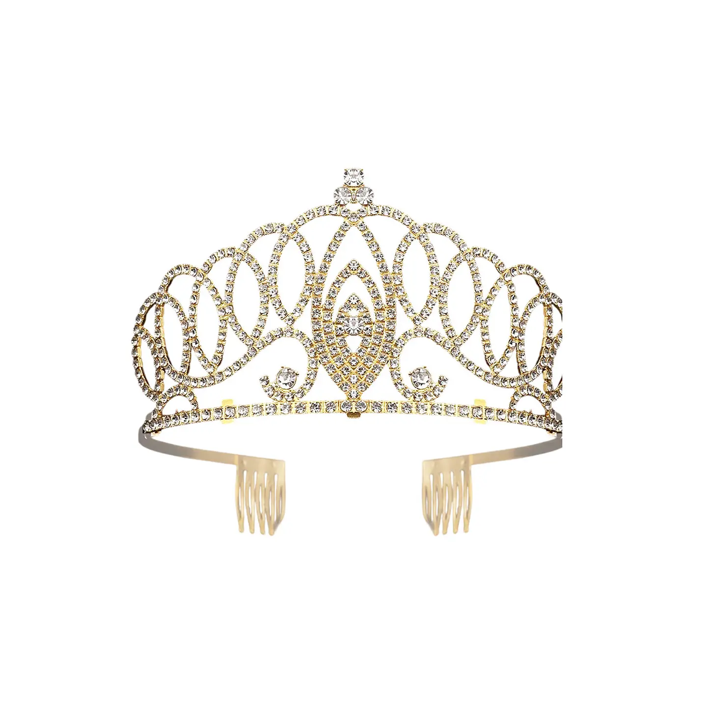 Tiara de cristales dorada con peine 7.5*12cm 1