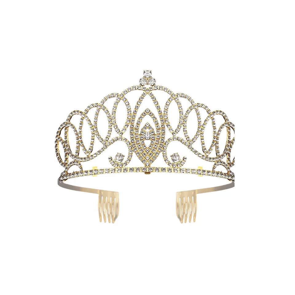 Tiara de cristales dorada con peine 7.5*12cm 1