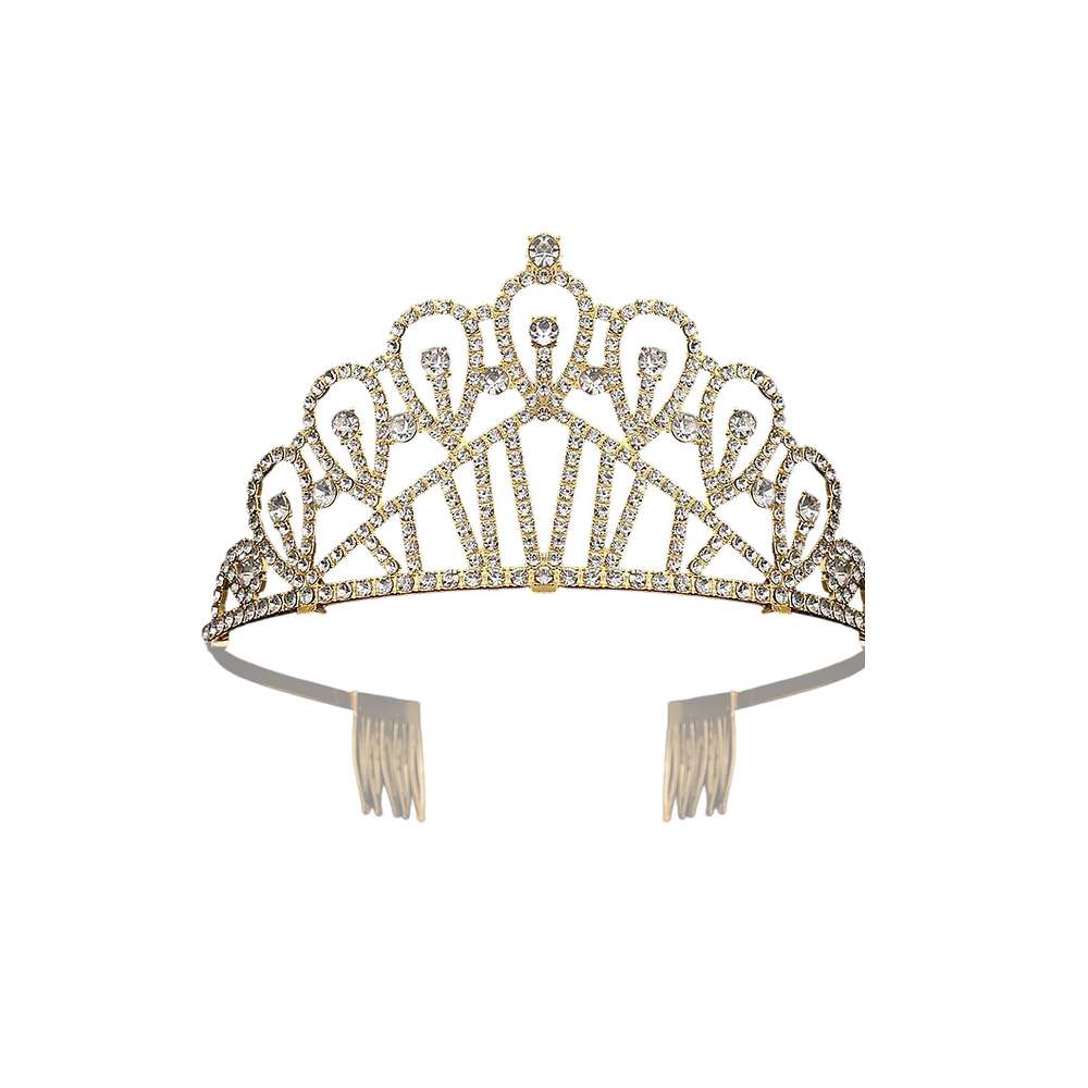 Tiara de cristales dorada con peine 6.5*12cm