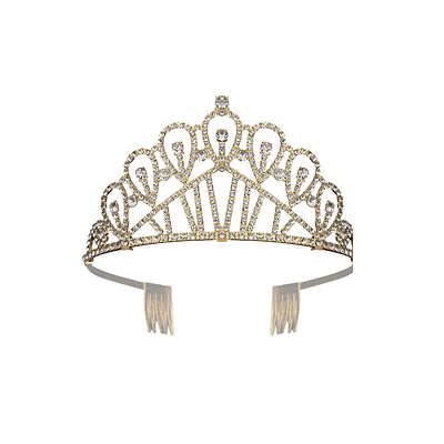Tiara de cristales dorada con peine 6.5*12cm