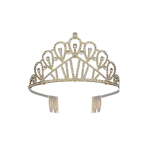 Tiara de cristales dorada con peine 6.5*12cm