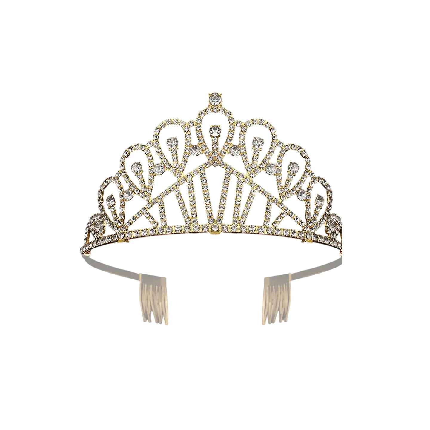 Tiara de cristales dorada con peine 6.5*12cm 1