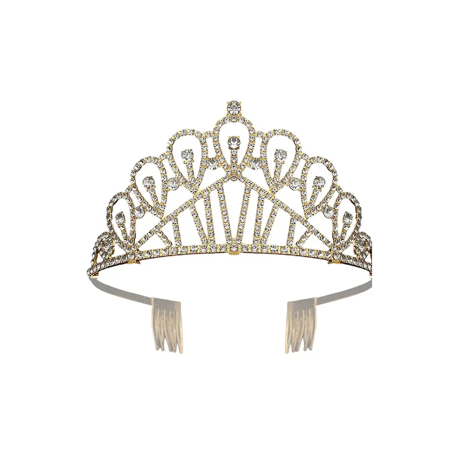 Tiara de cristales dorada con peine 6.5*12cm 1
