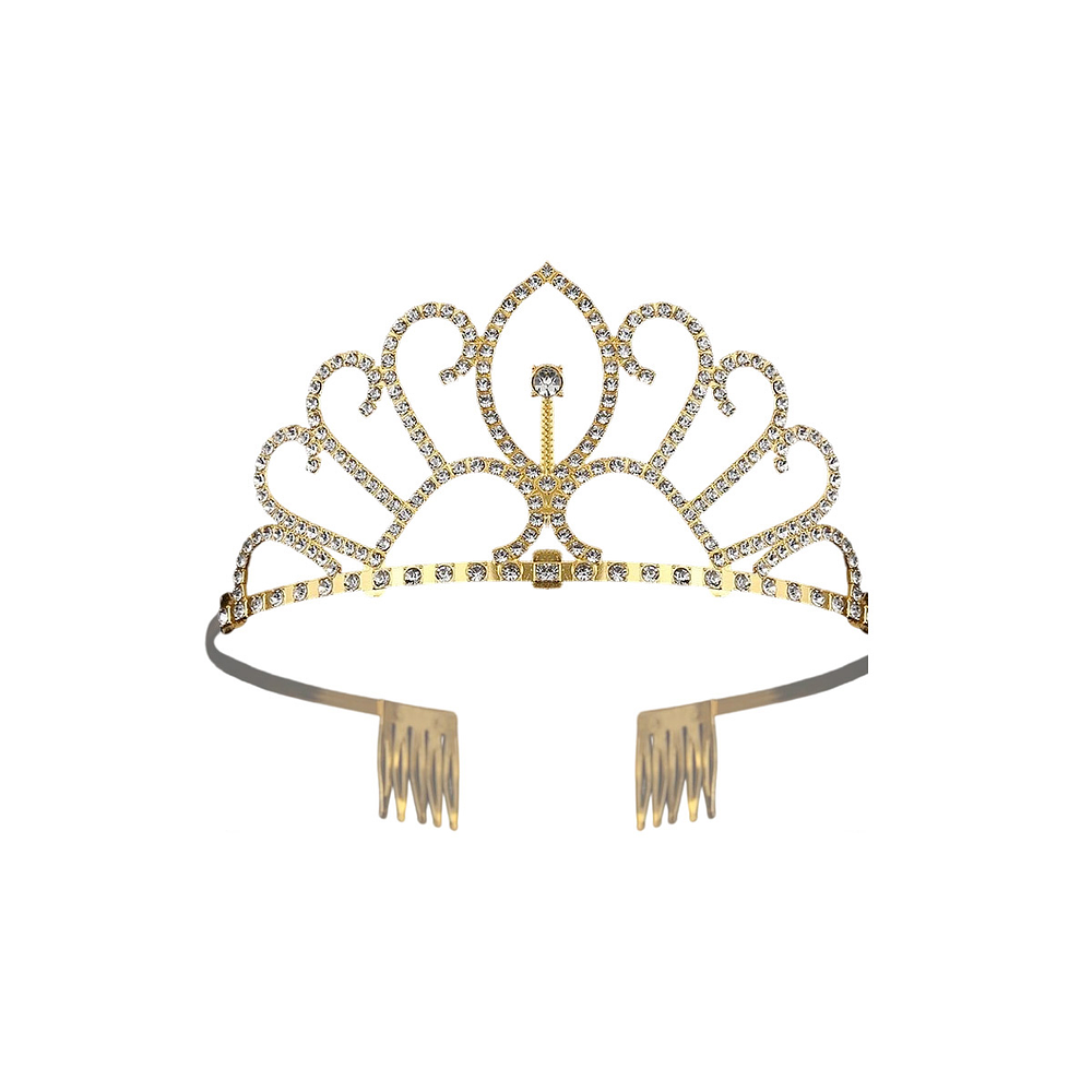Tiara de cristales dorada con peine 6*12cm