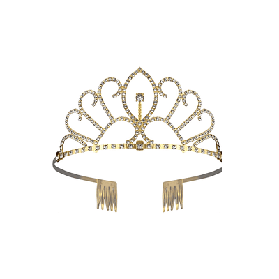Tiara de cristales dorada con peine 6*12cm