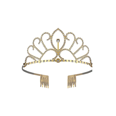 Tiara de cristales dorada con peine 6*12cm