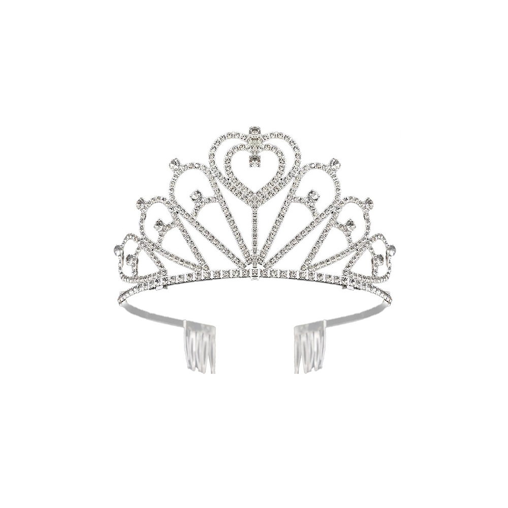 Tiara de cristales plateada con peine 6.5*13cm