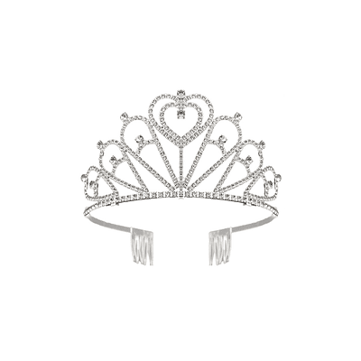 Tiara de cristales plateada con peine 6.5*13cm