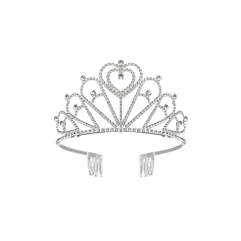 Tiara de cristales plateada con peine 6.5*13cm
