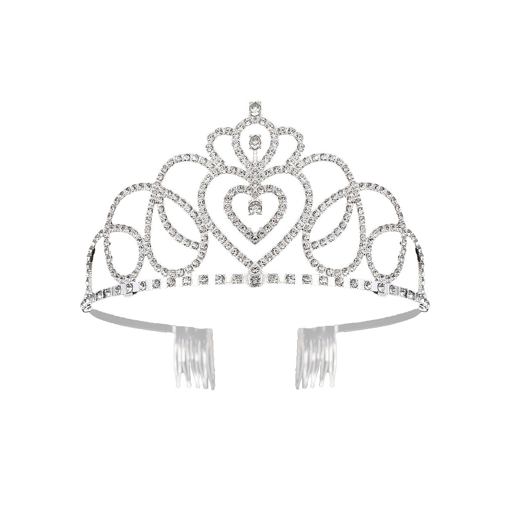 Tiara de cristales plateada con peine 6*12cm