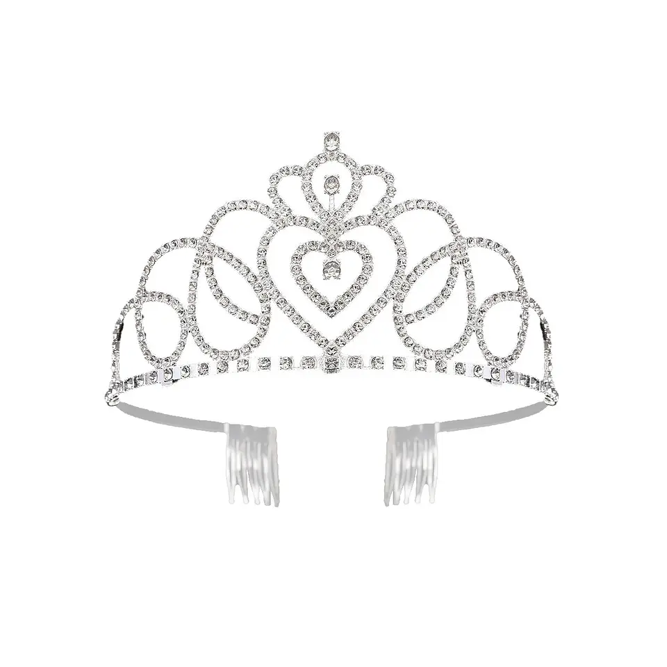 Tiara de cristales plateada con peine 6*12cm 1