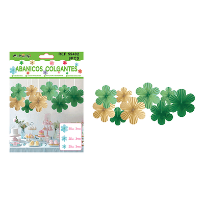 Abanicos de papel colgantes para decoración verde 9pcs
