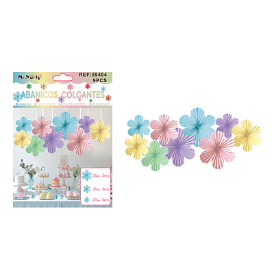 Abanicos de papel colgantes para decoración color macarón 9pcs