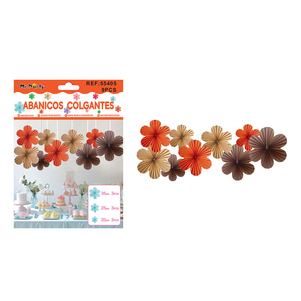 Abanicos de papel colgantes para decoración multicolor 9pcs