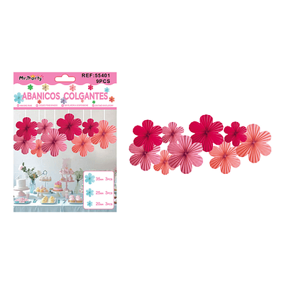 Abanicos de papel colgantes para decoración rosa 9pcs