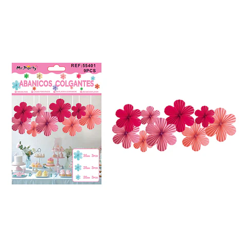 Abanicos de papel colgantes para decoración rosa 9pcs