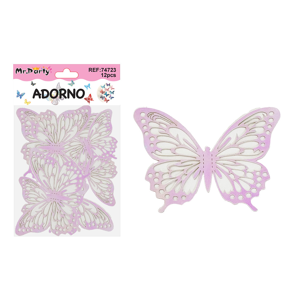 Adorno decorativo mariposa rosa 8.5cm*7.5cm 12pcs