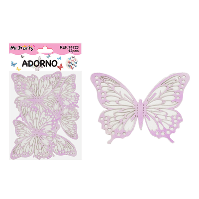 Adorno decorativo mariposa rosa 8.5cm*7.5cm 12pcs