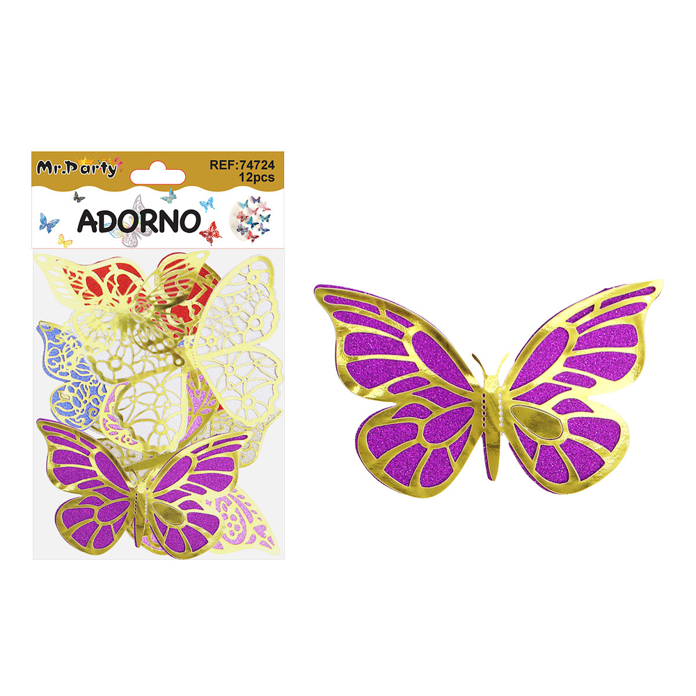 Adorno decorativo mariposa borde dorado 8.5cm*7.5cm 12pcs