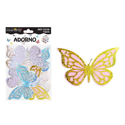 Adorno decorativo mariposa multicolor 8.5cm*7.5cm 12pcs