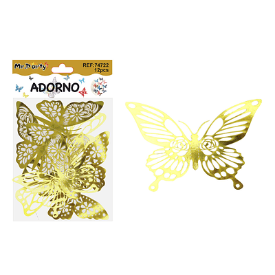 Adorno decorativo mariposa dorado 8cm*8cm 12pcs