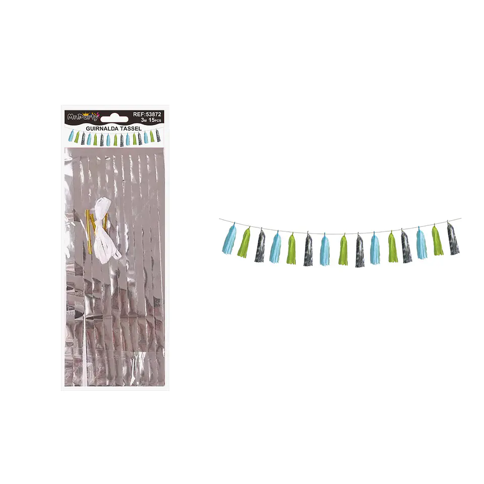 Guirnaldas tassel metálico azul y verde y plateado 36*24cm 3M 15pcs 1