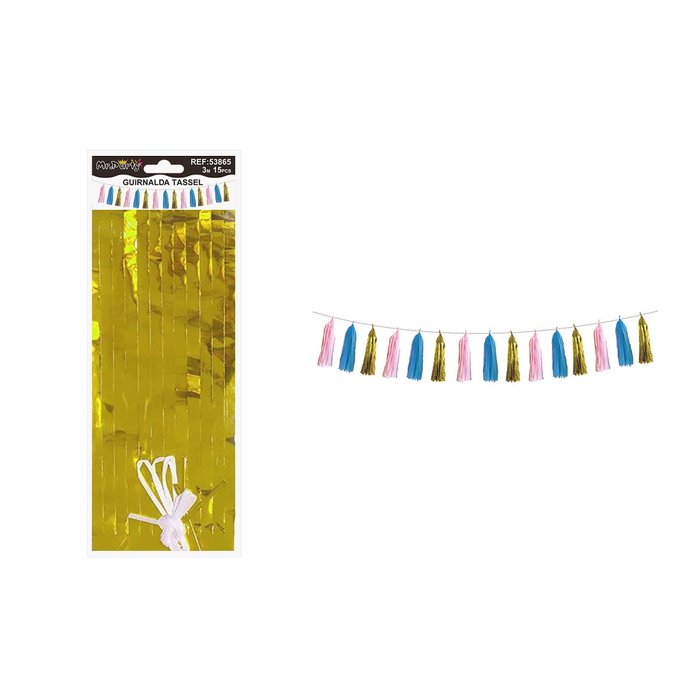 Guirnaldas tassel metálico azul, rosa y dorado 36*24cm 3M 15pcs 